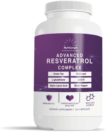 Advanced Resveratrol Complex with CoQ10, Olive Leaf Extract, Green Tea, L-Glutathione, Alpha Lipoic Acid and Black Pepper | 120 Capsules