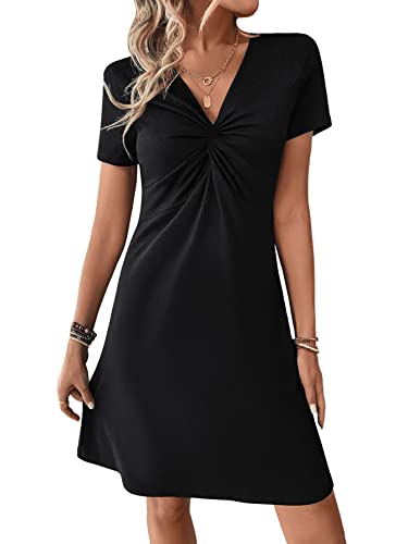 GORGLITTER Damen T-Shirt Kleid mit Twist Lässig Freizeitkleid Kurzarm...