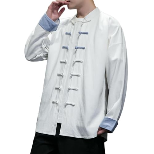 Chemise en lin homme style chinois patchwork pour pallier le manque de style en automne