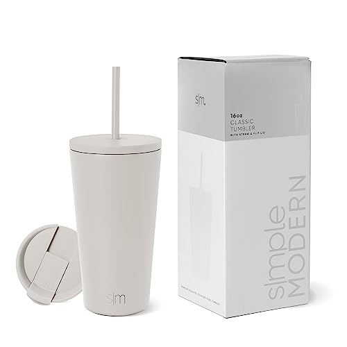 Simple Modern Insulated Tumbler with Lid and Straw | Iced Coffee Cup Reusable Stainless Steel Water Bottle Travel Mug | Gifts for Women Men Her Him | Classic Collection | 16oz | Almond Birch