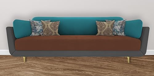 Image of Black Wood Modern Mid Century Velvet 3 Seater Sofa with Three Colour Shade with Extended Warranty for Bedroom, Living Room, Dining Room (Grey Brown Turquoise, 3 Seater)
