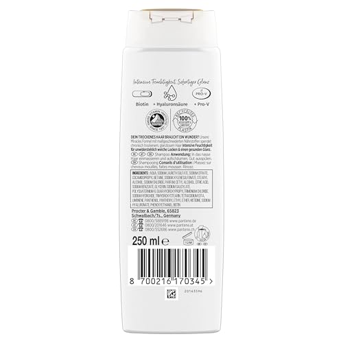 Pantene Pro-V Hydra Glow Feuchtigkeitsspendendes Shampoo mit Biotin 250ml. Pro-V Miracles Shampoo für Trockenes, Geschädigtes Haar, mit Hyaluronsäure, spendet Feuchtigkeit, mit Vitamin B5