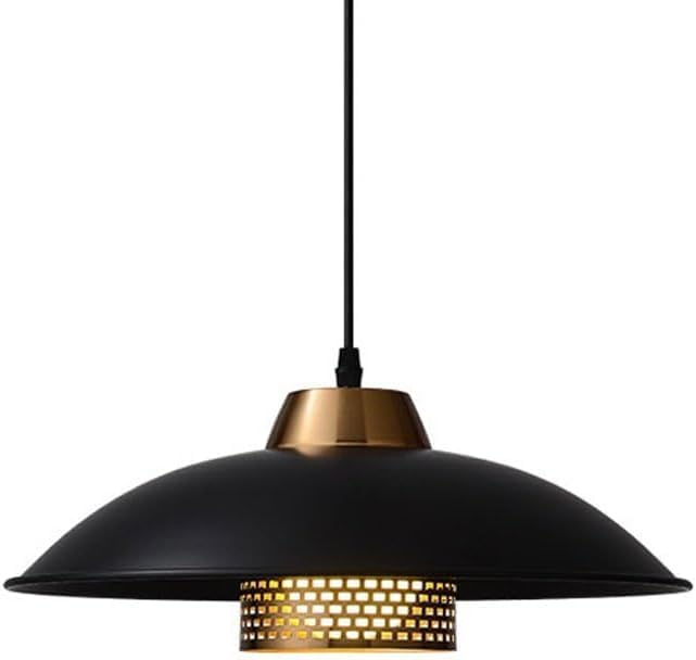 Suspension de style industriel en fer noir et abat-jour en maille d'or en forme de pot