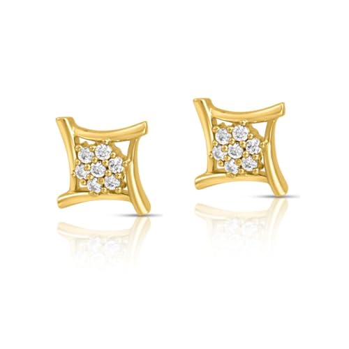Image of ZAVYA 925 Sterling Silver Cubic Zirconia Circular Gold Plating Earrings | | Gift for Women and Girls | With Certificate of Authenticity and 925 Hallmark