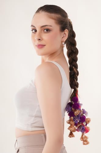 Image of Zippy Flora Handmade Boho Parandi /Paranda /Traditional Hair Accessory Braid Tassles /Hair Extension /Choti (Nisha Parandi (Purple))