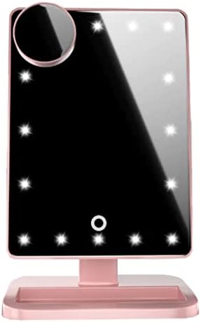 FENCHILIN Vanity Mirror with Lights Bluetooth Lighted Makeup Mirror Touch Screen Wireless Audio Speaker Dimmable Light Detachable 10X Magnification Rechargable Power (Rose Gold)