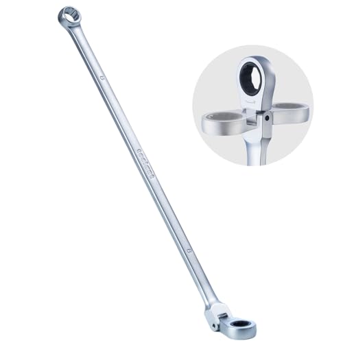 Image of toolant Extra Long Ratcheting Wrench, Flex Head & Fixed Offset Head Double Box End Combination Wrench, CR-V Steel, Metric 8mm