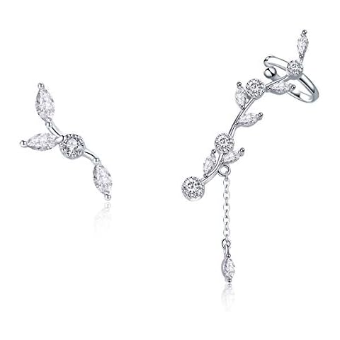 BISAER 925 Sterling Silver Ear Crawler - Cuff Earrings Cubic Zirconia Ear Climber Earrings for Women Jewelry Gifts, Sterling Silver, Cubic Zirconia Cover