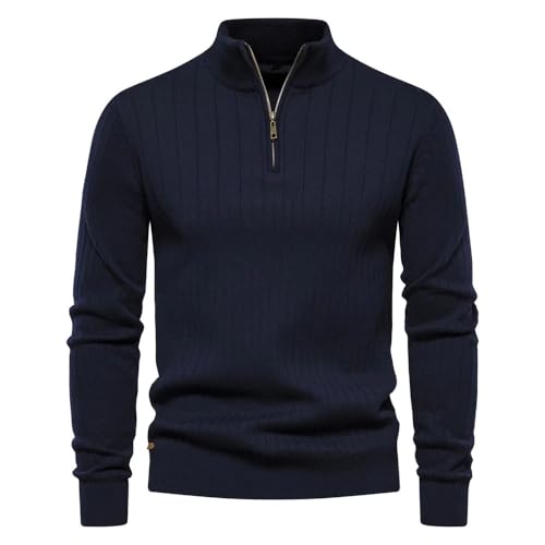 Winter Men's Zipper Collar Pullover Sweater Warm Large Size Loose Classic Knitted Top2