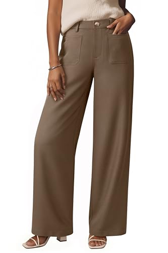 NIMIN Wide Straight Leg Trousers Pants for Women High Waisted Business Casual Work Slacks Dessy Dress Pants Brown L