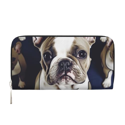 Leather Wallet for Women Long Purse Cute french bulldog Womens Wallet Clutch with 8 Credit Card Holder Coin Pocket