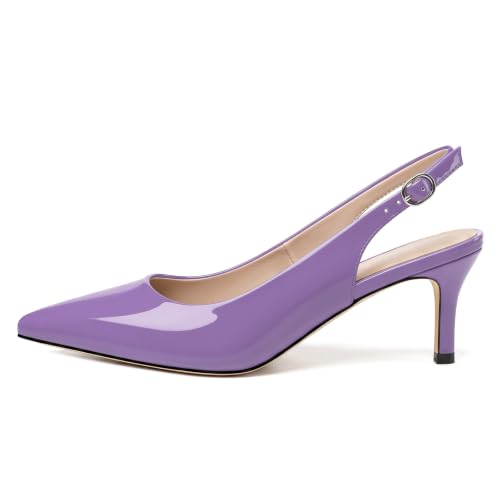 Image of NUMALEO Slingback Heels for Women Pointed Close Toe Kitten Heels Patent Pumps Dress Party Comfy Heeled Sandals Stiletto 2.5 Inch Dress Shoes