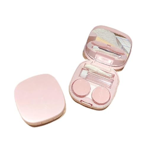 Conjunto de estojo de lentes de contato com limpador portátil de armazenamento rosa