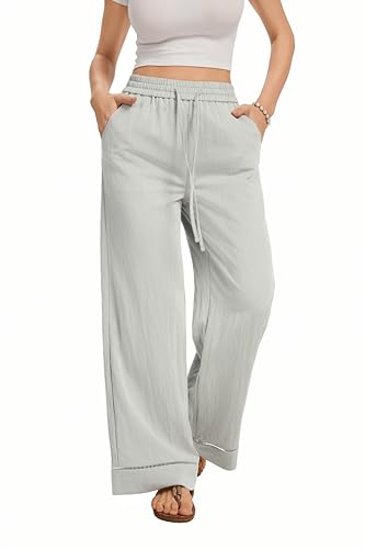Image of KICZOY Women Flowy Pants Drawstring Waist Wide Leg Palazzo Beach Pants Loose Fit with Pockets