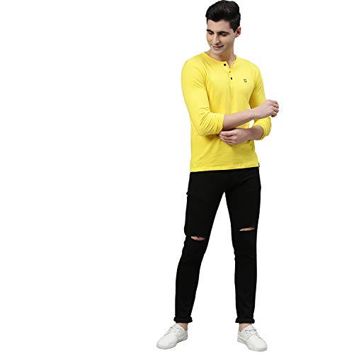 Image of Urbano Fashion Men's Solid Henley Neck Slim Fit Full Sleeve Cotton T-Shirt