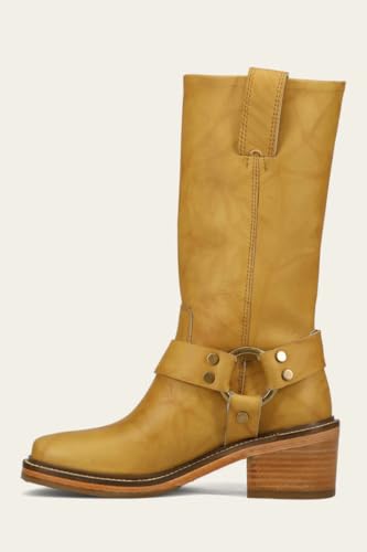 Vertundy Womens Knee High Boots Wide Calf Block Square Toe Low Heel Leather Cowboy Boots3