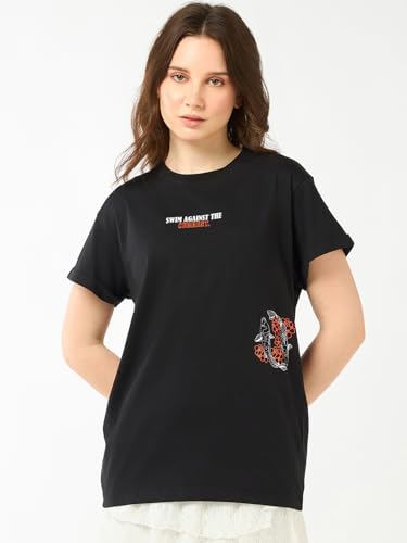 Image of Bewakoof Women's My Badass Graphic Printed 100% Cotton T-Shirt - Boyfriend Fit, Round Neck, Half Sleeve
