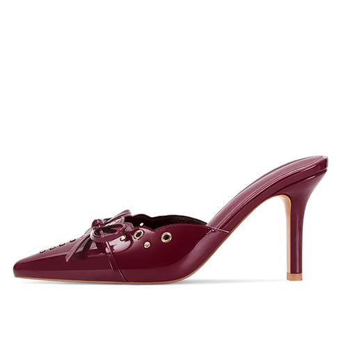 Image of DOEYG Women Pointed Toe Bow Heels Mules Slip on Stiletto Heels Sandals Dress Party Wedding Studded Heels Pumps