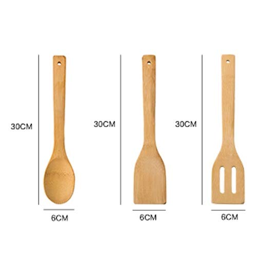 Juego de 3 Utensilios de Cocina de Madera con Ranuras para Cocina， espátula， Cuchara， Soporte para Mezclar， Palas para Wok， arroz， Cuchara para Mezclar，