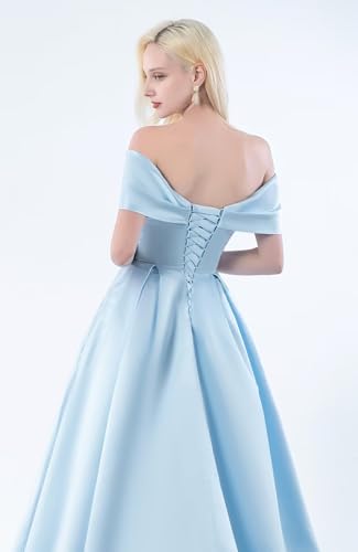Women’s High Low Satin Prom Dress with Pockets Off The Shoulder Formal Cocktail Homecoming Dresses3