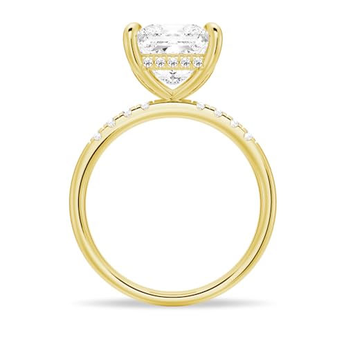 MSBLUE® Moissanite Engagement Ring, 1.0-3.0 CT Solitaire Princess Cut with Accent Stones and Hidden Halo, 14K Gold Vermeil, Rhodium Finish3