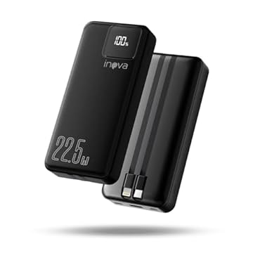 Power Bank com CaboIntegrado, Carregador Portátil de 20000mAh com Carga Rápida, Múltiplas Portas, Design Leve e Proteção Inteligente para Dispositivos iOS e Android/USB/Type-C/Preto(MD-12412)