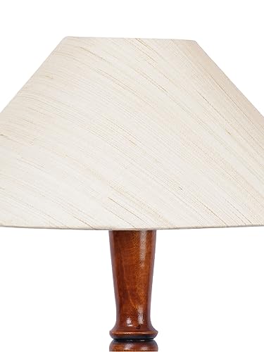 Image of Off-White Coolie Cotton Floor Lamp with Wooden Base - Height 53 Inches | Modern Standing Lamp for Living Room, Bedroom & Office | Elegant Home Lighting & Decorative
