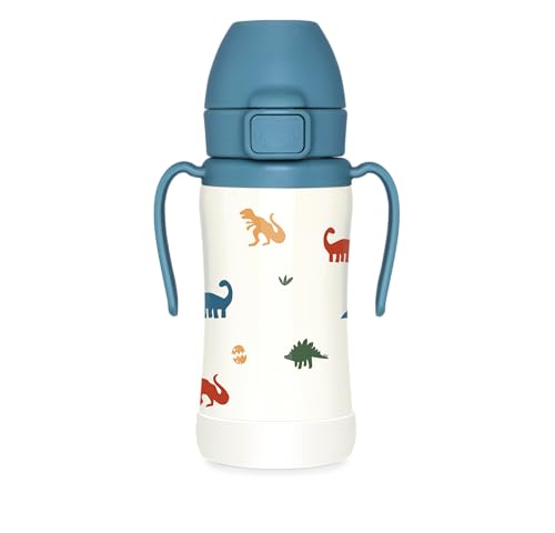 Image of GROSMIMI Insulated 316 Stainless Steel Spill Proof Straw Cup, Water bottle with Flip Top for Toddlers, BPA Free (Dnosaur, 10oz)
