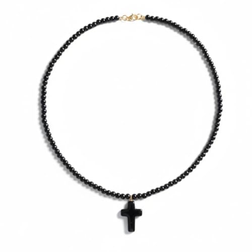 Collier croix obsidienne noire Vincent Paul | Bijou de créateur 50 cm
