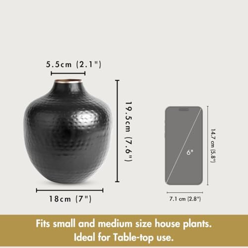 Matt Black Metal Hammered Bud Shape Vase for Home Decor Decoratives for Indoor Outdoor Living Room Balcony | Best Gift for Birthday Anniversary Festival | 1 Large Pcs