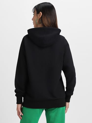 Image of JUNEBERRY Cotton Fleece Regular Fit Hooded Sweatshirt Lastest Back Graphic Printed Winter Hoodies for Women (Available in Colors: Black, SOYA Bean, Orange, Marshmellow, White & Lilac)
