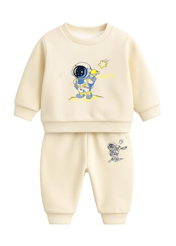 Image of Bold N Elegant Kids Fleece Lined Winter T-Shirt Jogger Set Warm Sweatshirt Pants | Stylish Astronaut Print Winter Co-ord Set for Infant Toddler Teedler Boys n Girls