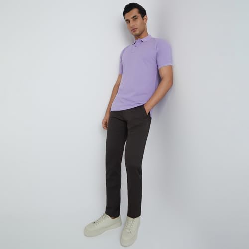 Image of Raymond Men's Modern Fit Solid Pattern Pure Cotton Polo Neck Half Sleeve Casual T-Shirt
