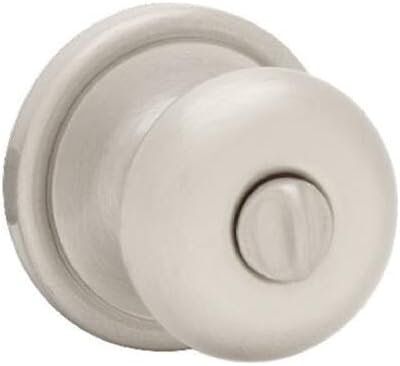 Kwikset Hancock Interior Privacy Door Knob with Lock, Door Handle For Bathroom and Bedroom, Satin Nickel, Keyless Push Button Lock Doorknob
