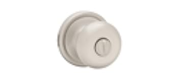 Kwikset Hancock Interior Privacy Door Knob with Lock, Door Handle For Bathroom and Bedroom, Satin Nickel, Keyless Push Button Lock Doorknob