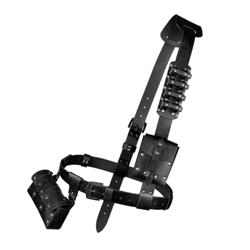 Cintura de la Edad Media perfecta para fiestas de disfraces, reuniones, cosplay, cinturón marrón, cinturón de alquimista, bolsa de cintura marrón, Negro, talla única