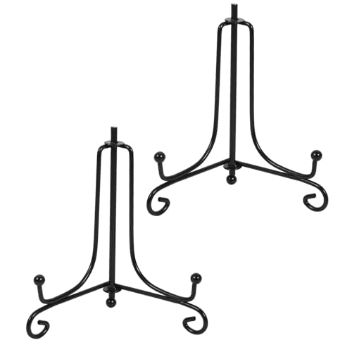 JJiaoLinin Présentoir de Fer, 2 Pack Noir Chevalet en Fer Forgé, Support de Cadre Photo, pour Photo, Cadres pour Image, Livres de Cuisine, Assiettes...