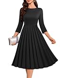 DRESSTELLS Women's Cocktail Dress for Wedding Guest, Modest Long Sleeve Formal Church Funeral Vintage Tea Party Fit Flare Evening Dresses Black XL
