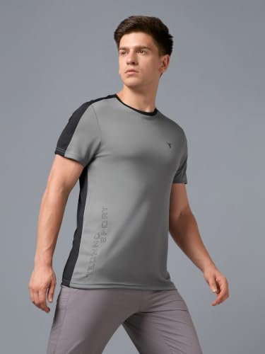 Image of TECHNOSPORT Men's Slim Fit Color Block T-Shirt, Technocool Quick Dry Anti-Microbial Short Sleeve Sports Tee for Gym, Running, Training & Everyday Wear