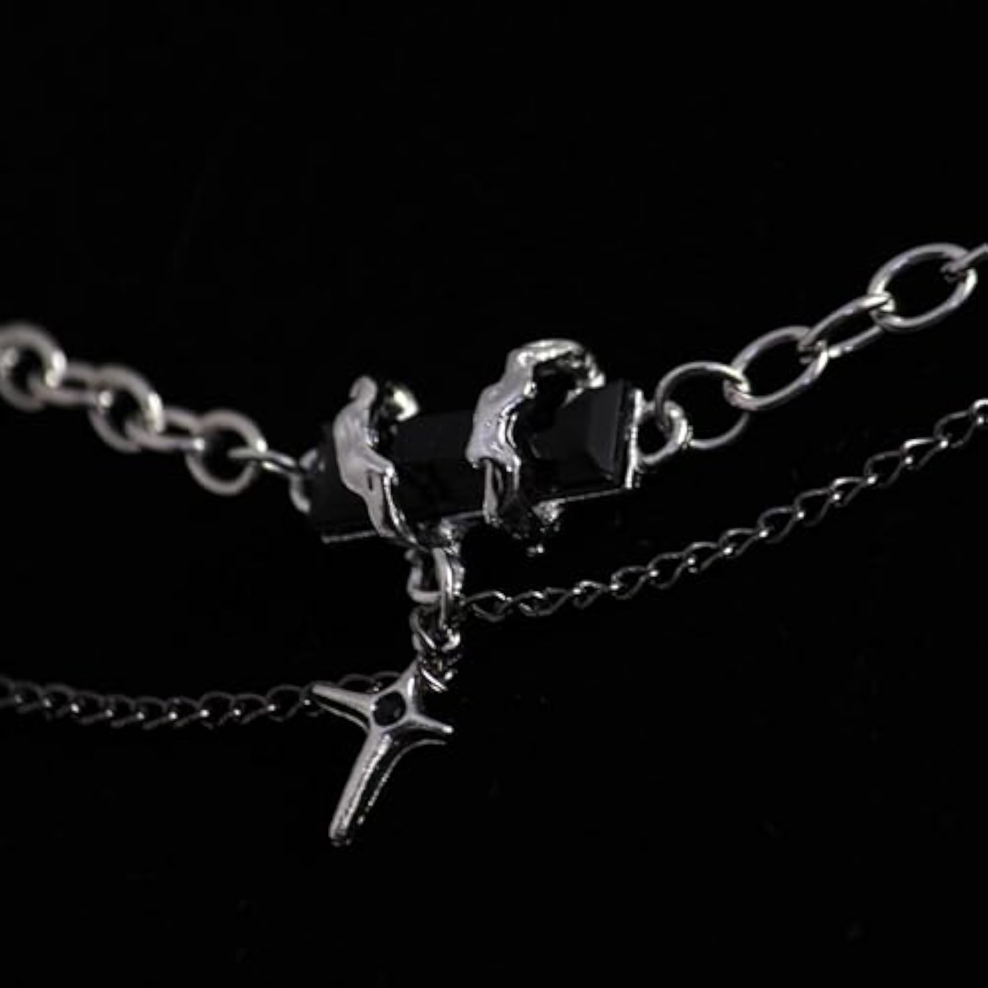 Pack of 2 Rugged Black Modern Chain Necklaces for Men