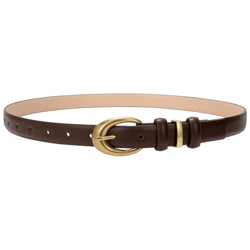 Image of TRIWORKS Women Leather Belt for Jeans Pants Fashion Ladies Skinny Faux Leather Dress belt with Gold Buckle