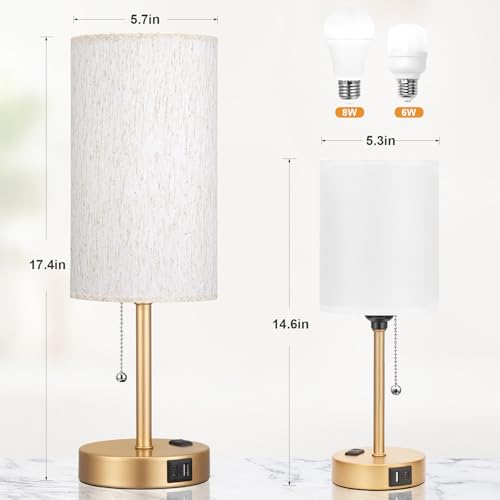 Image of 17in Bedside Table Lamp for Bedroom, Desk Lamp with USB Ports for Dorm