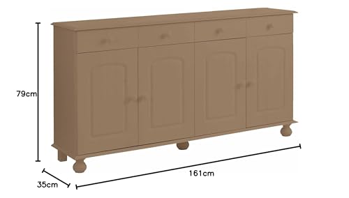 Image of APRODZ Solid Wood Sideboard Cabinet for Living Room | Wooden Storage Cabinet with 3 Drawers & 3 Doors | Kitchen Crockery Cabinet | Drawer Cabinet for Dining Room Bedroom & Home | 161x35x79 cmWaran Tan