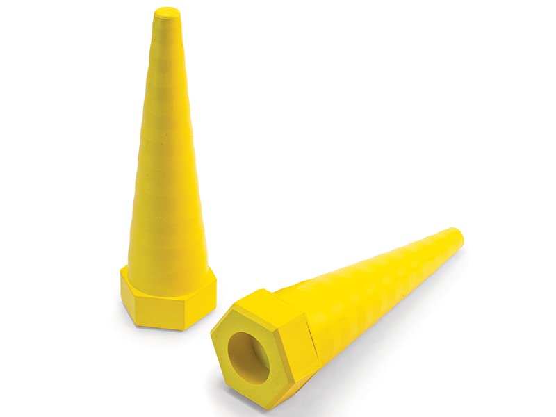 Image of Caplugs PTIND-XL PTSP Series - Pig's Tail Industrial Hydraulic Service Plug, Single Pack, XL Hex, Part Size Range: 2.40 inch- 5.10 inch, Yellow Oil-Resistant Rubber, Leak Prevention (PTIND-XLQ2)