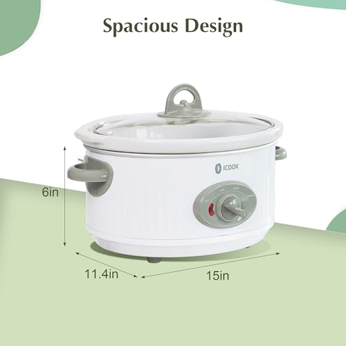 Image of 3.5 Quart Slow Cooker with 3 Heat Settings, Non-Stick and Dishwasher Safe, Removable Ceramic Pot Tempered Glass Lid, Cool Touch Handles for Entrees, Soups, Stews, Ivory White