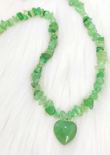 Natural Raw Green Aventurine Stone Beads with Heart Shaped Pendant Necklace PN2278