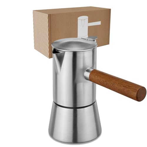 LAMBDA COFFEE VESUV Espressokocher aus Edelstahl I Induktion geeignet I Outdoor und Indoor Mokkakanne klein (100ml - 1-2 Tassen) | Mokka Pot | Espresso Maker als Camping Zubehör