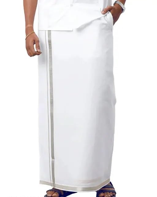 Velcro pocket dhoti for mens/Jari border Velcro pocket Stitched 100% Pure Cotton Dhoti for Mens - (2.25 Meter)-image-23