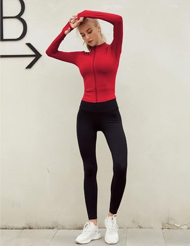 Image of Lviefent Womens Lightweight Full Zip Running Track Jacket Workout Slim Fit Yoga Sportwear with Thumb Holes