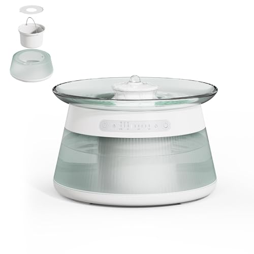 GJEASE Glass Smart Pet Water Fountain Cat Drinking Water Fountain Bowl No Filter Battery Operated Filterless Pet Water Fountain